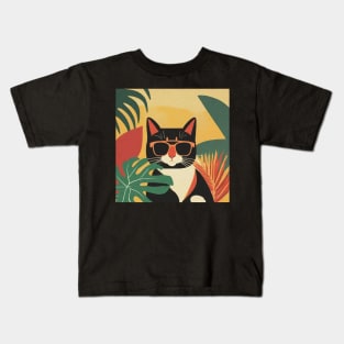 Tropical Sunglasses Cat Kids T-Shirt